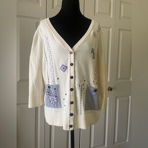 Christopher & Banks | adorable patchwork embroidered cardigan. Size Large.